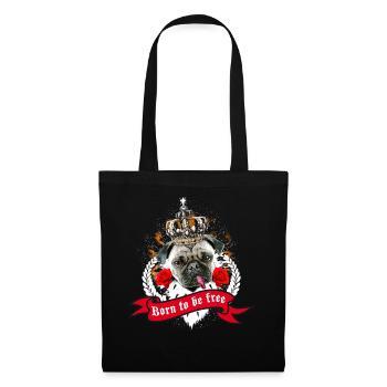 Mops Pug - born to be free - Stoffbeutel - Schwarz - Vorne