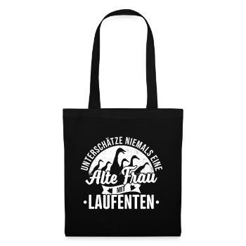 Unterschätze Niemals Eine Alte Frau Mit Laufenten - Stoffbeutel - Schwarz - Vorne