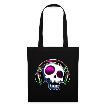 Verrückter Totenkopf mit Kopfhörern Kunst - Stoffbeutel - Schwarz - Vorne