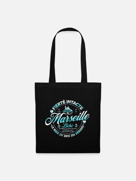 "Marseille Bébé" - Fierté et Ambiance - Sac en tissu - noir