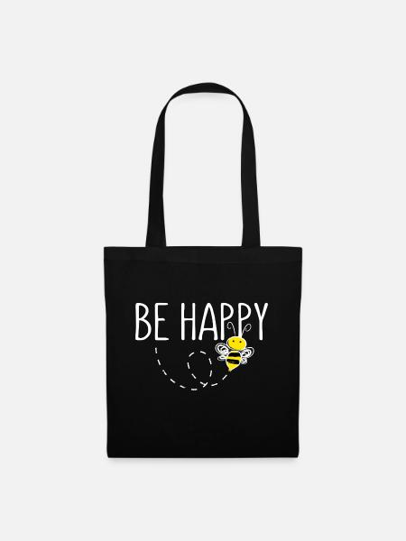 Be Happy Biene Statement Happy - Stoffbeutel - Schwarz