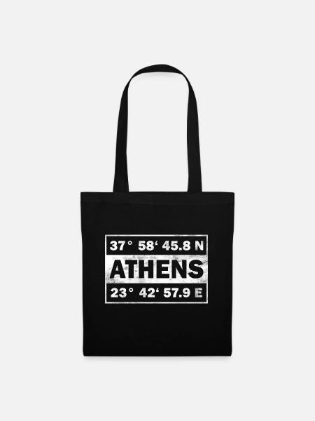 Athens Griechenland Koordinaten Athen - Stoffbeutel - Schwarz