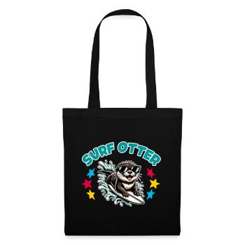 Funny surfing otter with sunglasses - Tote Bag - black - Front