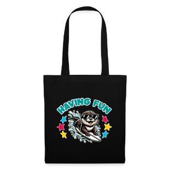 Funny surfing otter with sunglasses - Tote Bag - black - Front