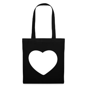 Coeur blanc - Sac en tissu - noir - Devant