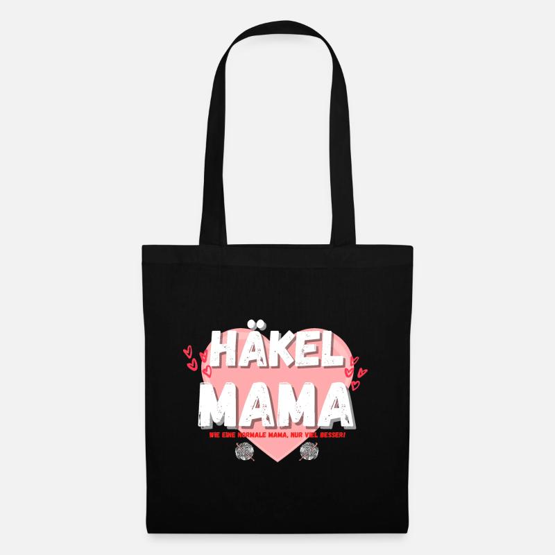 Häkelmama! Häkeln Mutter rosa Herz rot Herzen - Stoffbeutel - Schwarz