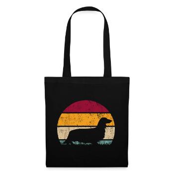 Deutscher Langhaardackel Langhaar Dachshund Retro - Stoffbeutel - Schwarz - Vorne