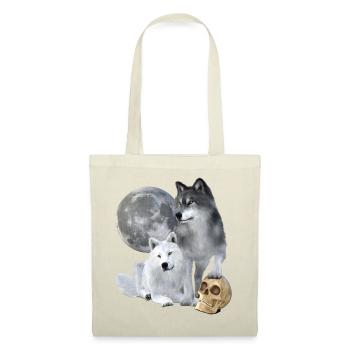 Loups, blancs, gris, lune, crâne - Sac en tissu - nature - Devant