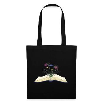 Wild Blumen Blüten wachsen aus Buch - Stoffbeutel - Schwarz - Vorne