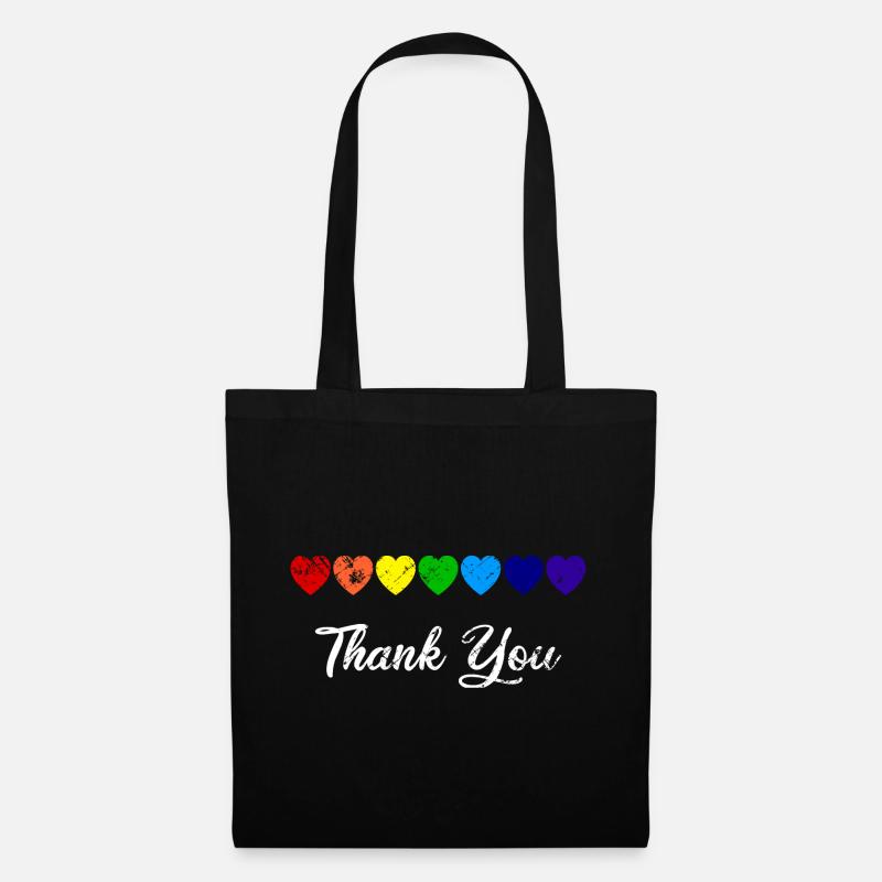 Rangée de coeurs Rainbow Heart Merci - Sac en tissu - noir