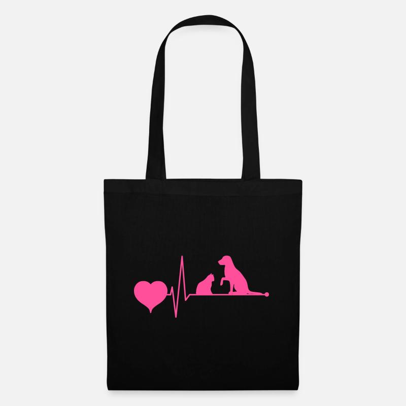 Katze und & Hund Mama Mutter Mom Pink Herzschlag - Stoffbeutel - Schwarz