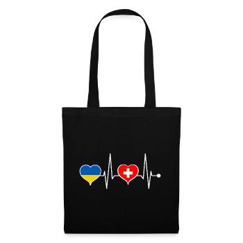 Schweiz Ukraine Flagge Herz Fahne Herzschlag - Stoffbeutel - Schwarz - Vorne