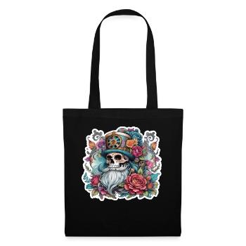 Vintage, Weihnachten, skull, totenkopf tatoo, rose - Stoffbeutel - Schwarz - Vorne