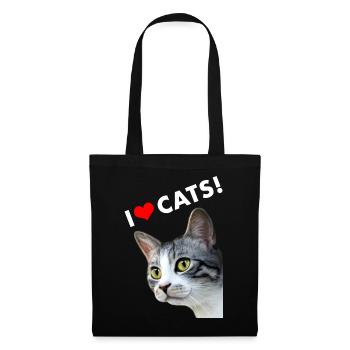 I HEART CATS Ich liebe Katzen Ein Herz für Katzen - Stoffbeutel - Schwarz - Vorne