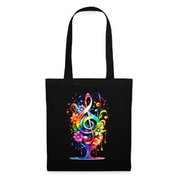 Musique, clé colorée avec des feuilles sur le lac. - Sac en tissu - noir - Devant