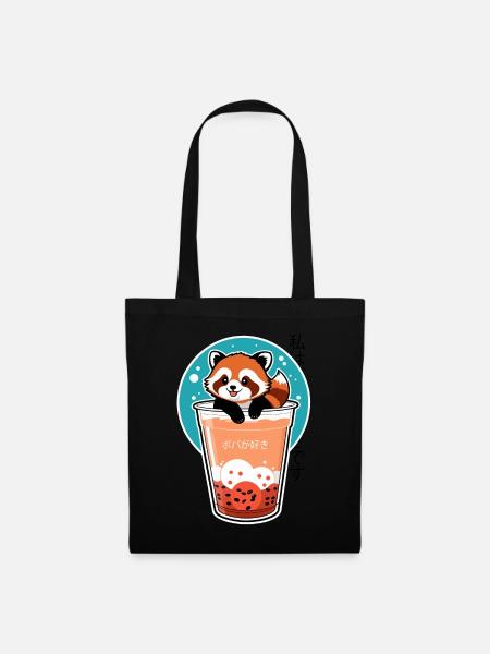 Kawaii Red Panda in Bubble Tea – Boba Design - Tote Bag - black