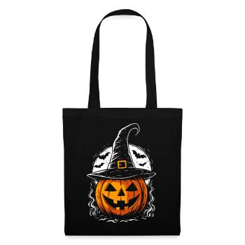 Citrouille effrayante avec chapeau de sorcière et pleine lune - Sac en tissu - noir - Devant