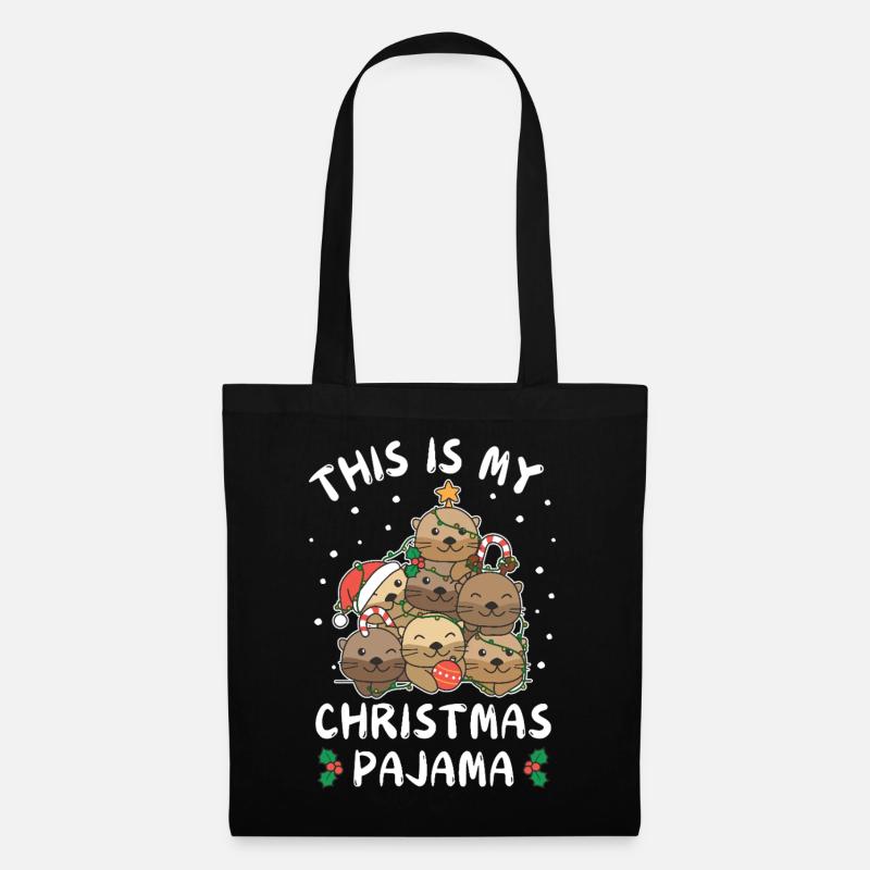 Weihnachten Otter Weihnachts Schlafanzug - Stoffbeutel - Schwarz