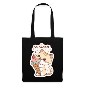 Gourmet-Katze und Pastellkegel - Stoffbeutel - Schwarz - Vorne