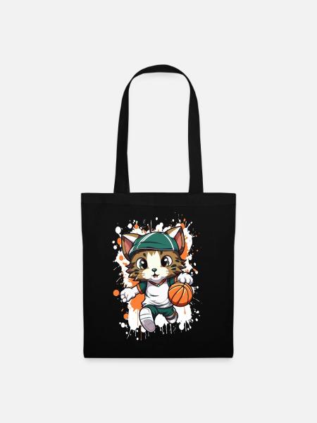 Basketball-Katzen-Maskottchen - Stoffbeutel - Schwarz