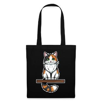 Süßes Calico-Katzensitz Vintage-Porträt - Stoffbeutel - Schwarz - Vorne