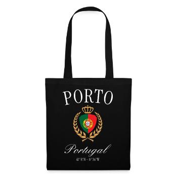 Porto Portugal Wappen Krone – Reise Souvenir - Stoffbeutel - Schwarz - Vorne