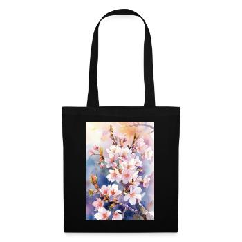 Aquarellfarben pastellfarbene Kirschblüten - Stoffbeutel - Schwarz - Vorne