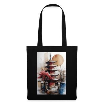 Zen-Sonne-Aquarellpagode - Stoffbeutel - Schwarz - Vorne