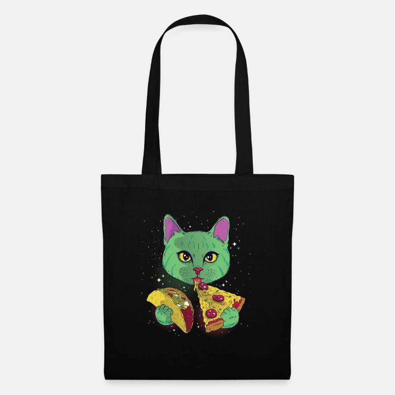 pizza chat drôle de chat - Sac en tissu - noir