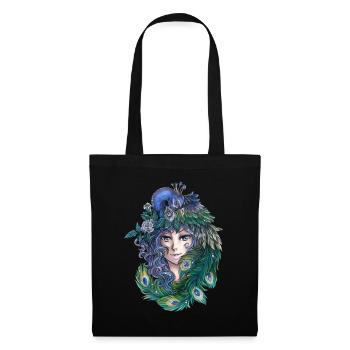 Mystische Dame mit Pfau Mangastil Gothic Fantasy - Stoffbeutel - Schwarz - Vorne