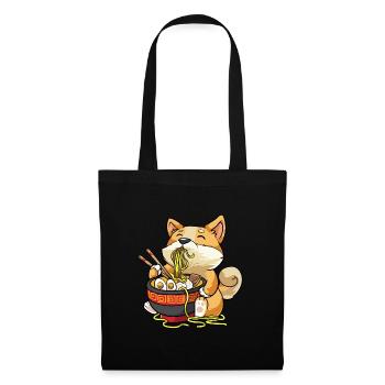 Chien Corgi mange un bol de soupe de nouilles ramen pho - Sac en tissu - noir - Devant