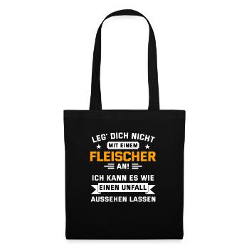 Fleischer Metzger Fleisch Schlachter Geschenk - Stoffbeutel - Schwarz - Vorne