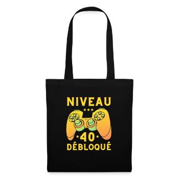 Niveau 40 débloqué jeux vidéo gaming anniversaire - Sac en tissu - noir - Devant