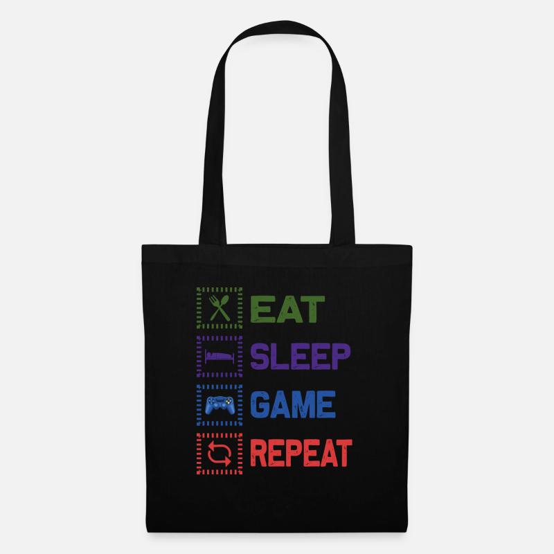 EAT SLEEP GAME REPEAT Design - Stoffbeutel - Schwarz