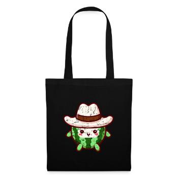 Mignon melon d’eau avec chapeau de cow-boy dans le style kawaii - Sac en tissu - noir - Devant