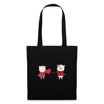 Katze Cartoon Paar Cat Cartoon Couple - Tote Bag - black - Front