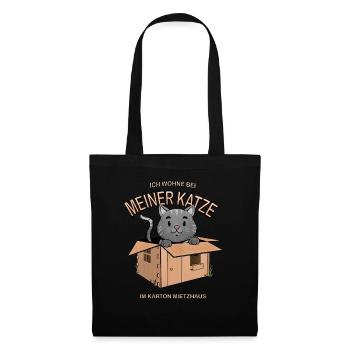 Ich wohne bei meiner Katze, Miezhaus - Stoffbeutel - Schwarz - Vorne