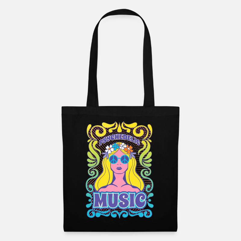 Hippie-Musik-Grafik - Stoffbeutel - Schwarz