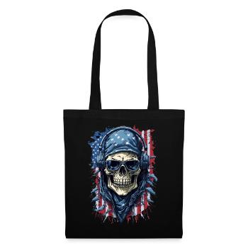 Vintage America Skull Flag Sunglasses Shirt - Tote Bag - black - Front