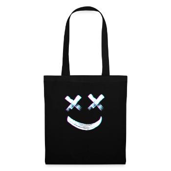 X Augen gl�ckliches Gesicht Emoticon Glitch Vaporw - Stoffbeutel - Schwarz - Vorne
