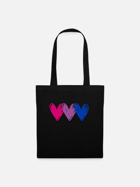 Bi sexuelle Flagge Herzen LGBTQ Pride Bisexuell - Stoffbeutel - Schwarz