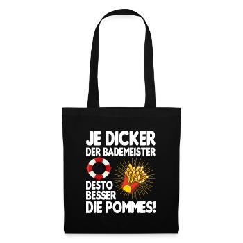 Bademeister Pommes Freibad Rettungsschwimmer - Stoffbeutel - Schwarz - Vorne