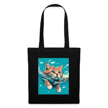 Rote Katze schwimmt im Wasser - Stoffbeutel - Schwarz - Vorne
