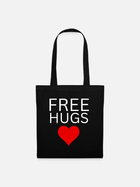 Free Hugs white print - Stoffbeutel - Schwarz
