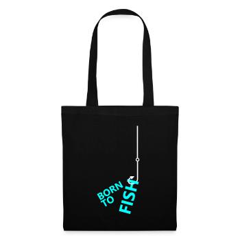 pêche, pêcheur, pêche, pêcheur, poisson, canne à pêche - Sac en tissu - noir - Devant