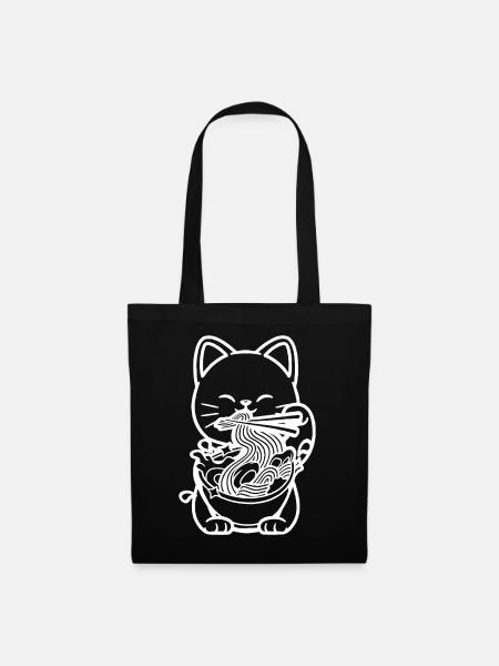 Ramen Katze Japanische Ramen Katzenliebhaber - Stoffbeutel - Schwarz