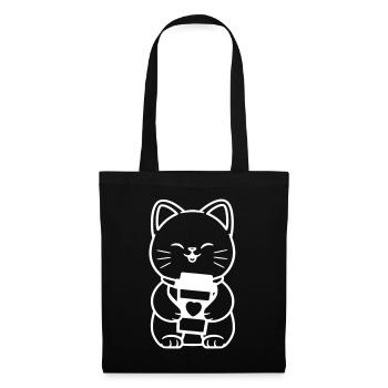 Kaffee Katze mit Kaffeebecher Kaffeeliebhaber - Stoffbeutel - Schwarz - Vorne