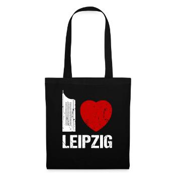 I love Leipzig Skyline Hochhaus Stadt Leipzig - Stoffbeutel - Schwarz - Vorne