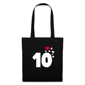 10 Herzen 10. Geburtstag - Stoffbeutel - Schwarz - Vorne