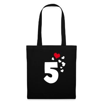 5 Herzen 5. Geburtstag - Stoffbeutel - Schwarz - Vorne
